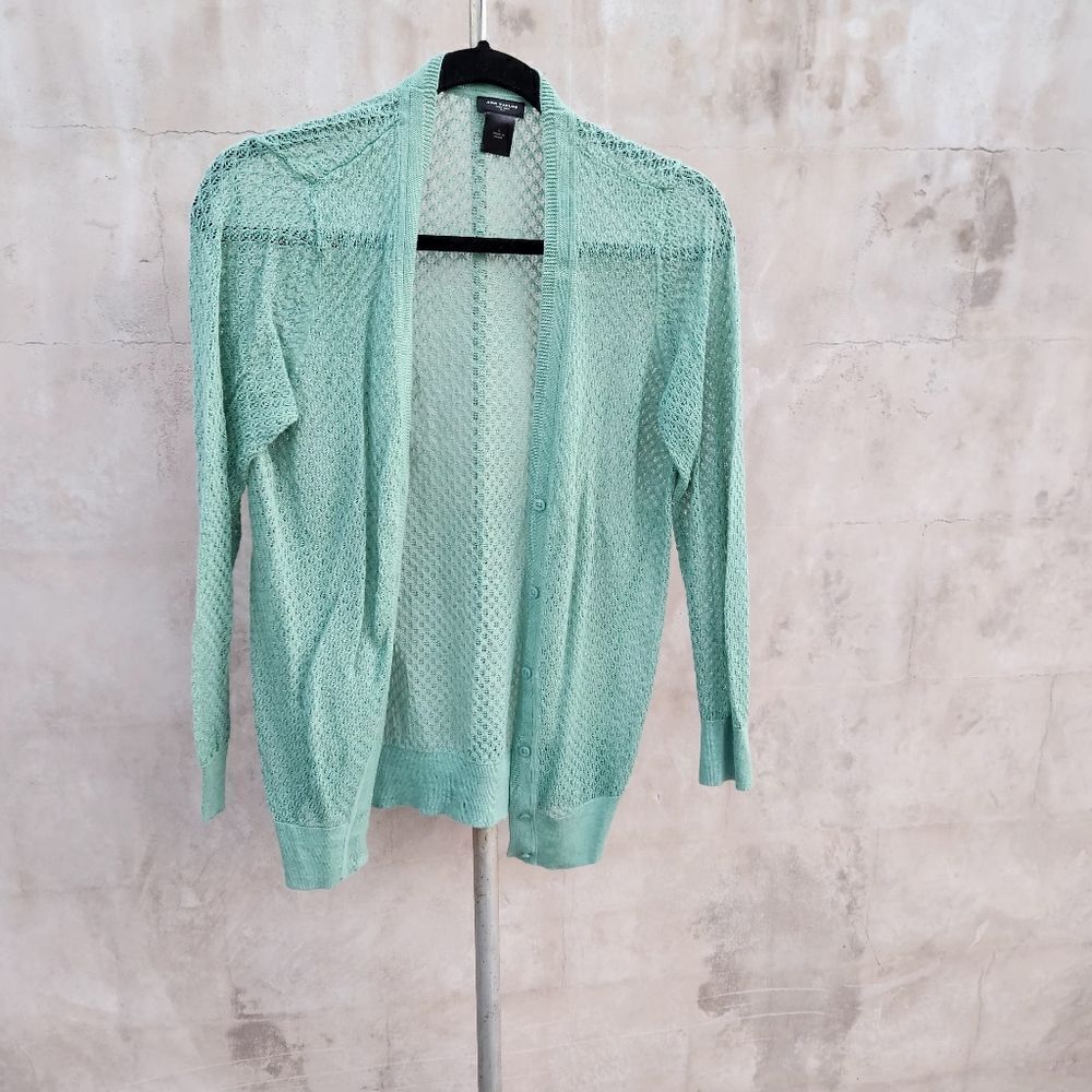 Ann Taylor paper thin crochet cardigan sage